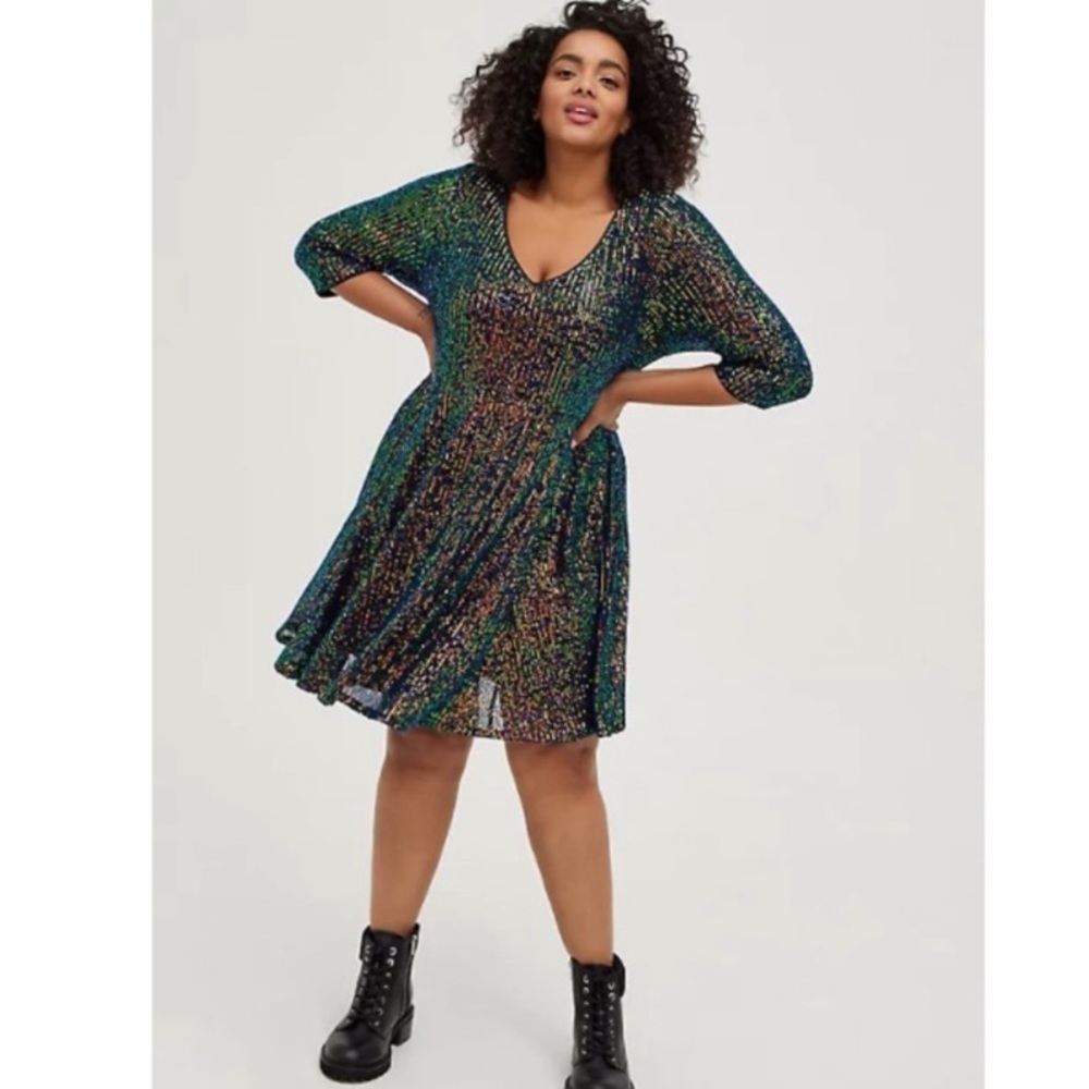 Torrid Sequin multicolored sequin skater dress size 4